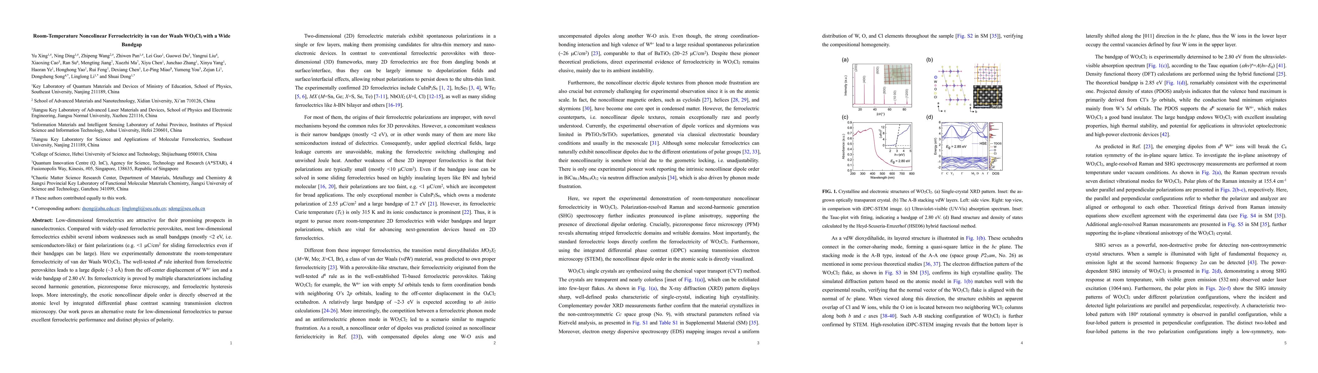 Thumbnail for Room-Temperature Noncolinear Ferroelectricity in van der Waals WO$_2$Cl$_2$ with a Wide Bandgap