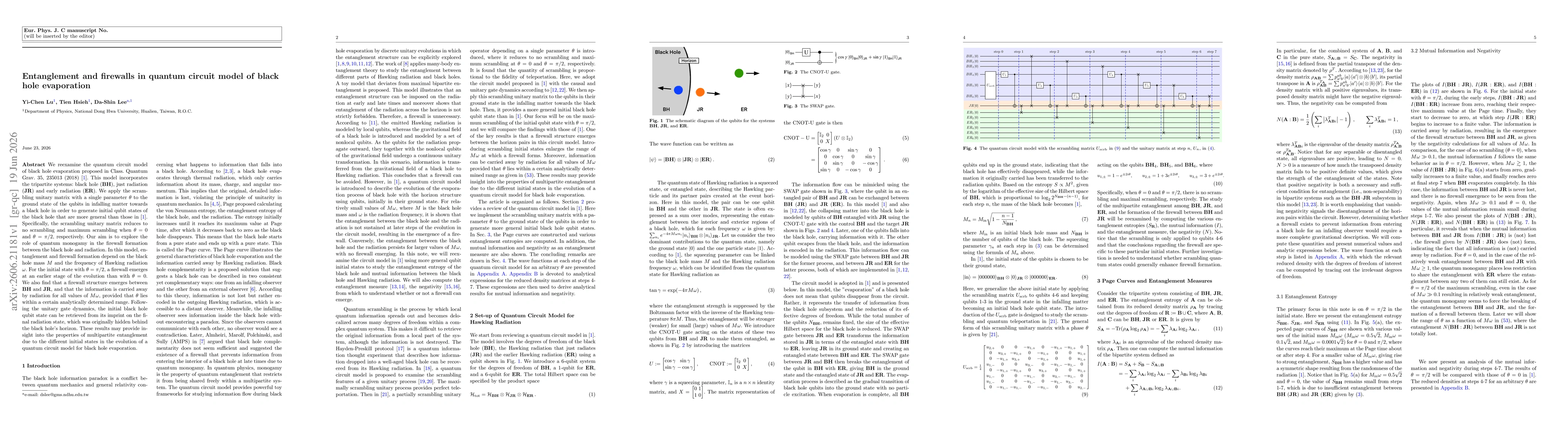 Thumbnail for Entanglement and firewalls in quantum circuit model of black hole evaporation