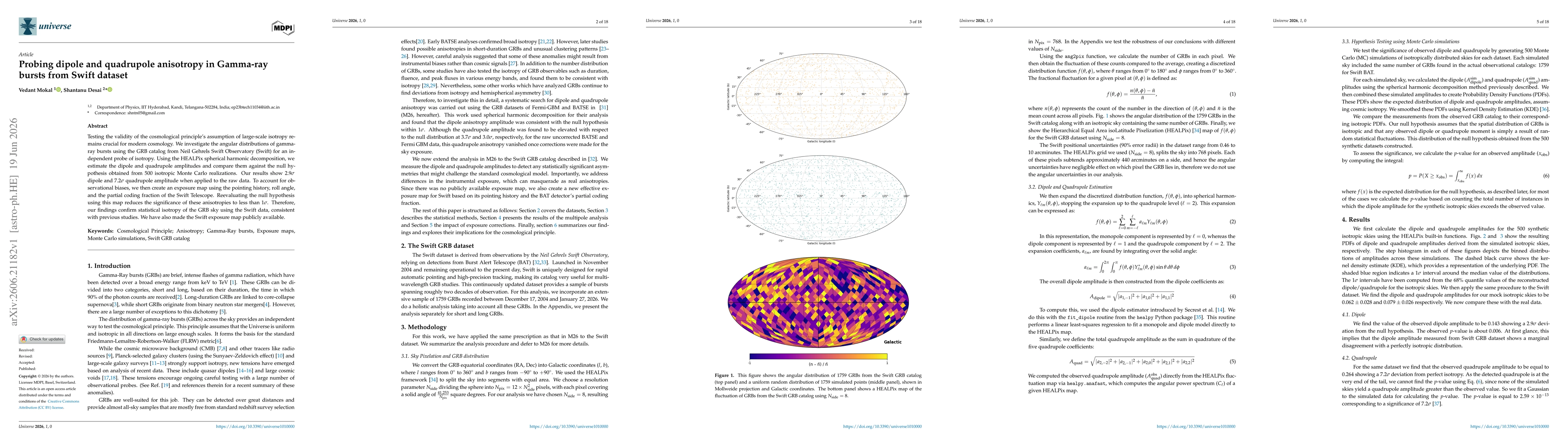 Thumbnail for Probing dipole and quadrupole anisotropy in Gamma-ray bursts from Swift dataset