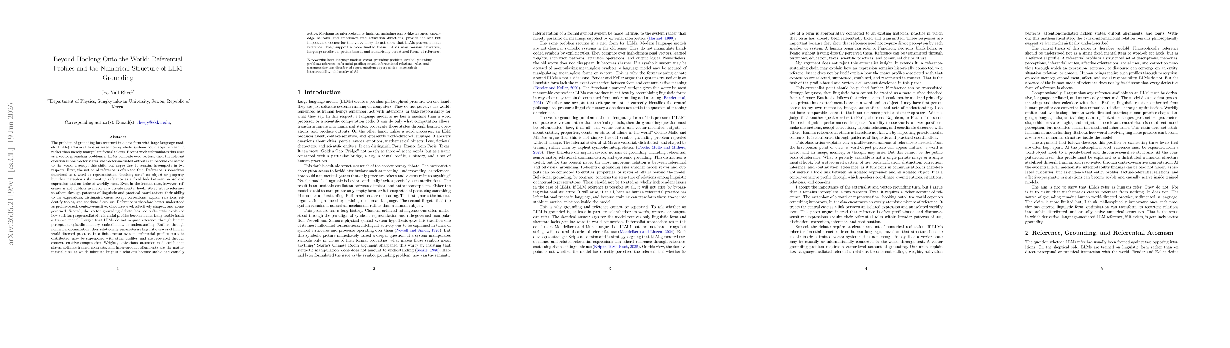 Thumbnail for Beyond Hooking Onto the World: Referential Profiles and the Numerical Structure of LLM Grounding