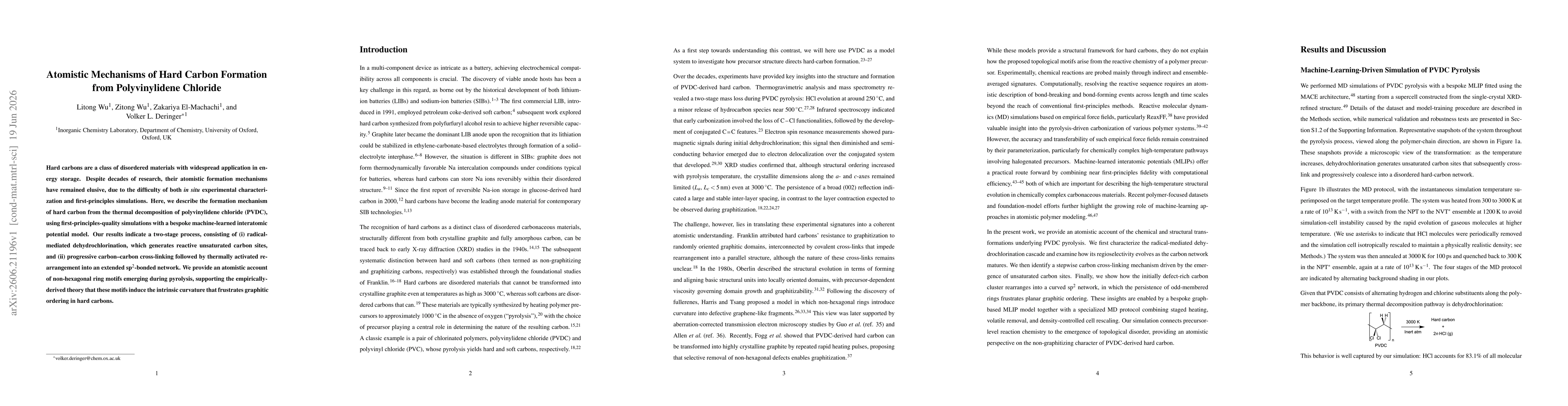 Thumbnail for Atomistic Mechanisms of Hard Carbon Formation from Polyvinylidene Chloride