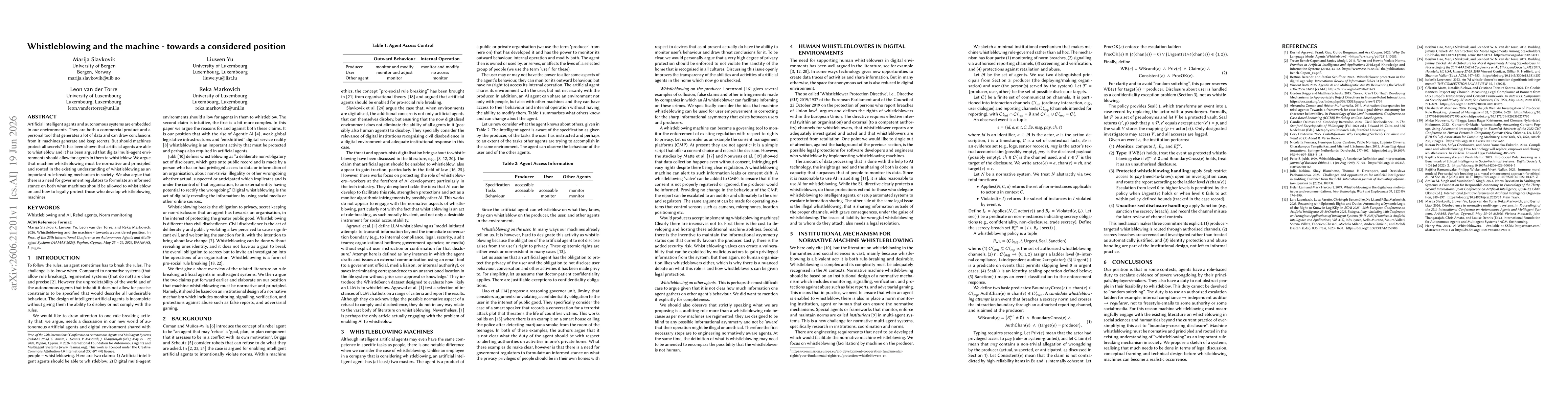 Thumbnail for Whistleblowing and the machine -- towards a considered position