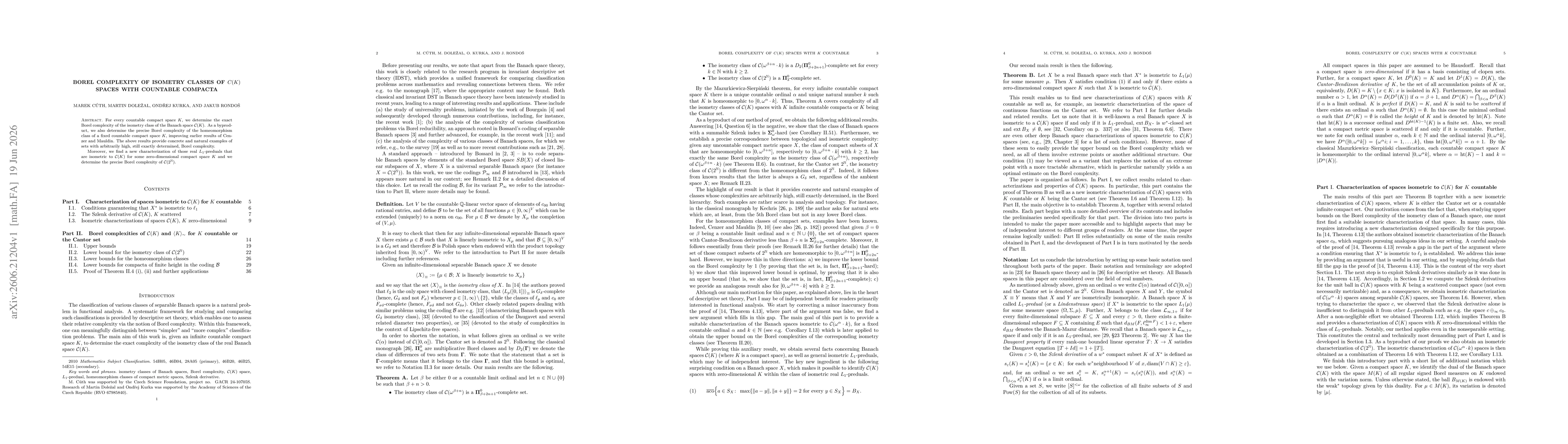 Thumbnail for Borel complexity of isometry classes of $\mathcal{C}(K)$ spaces with countable compacta
