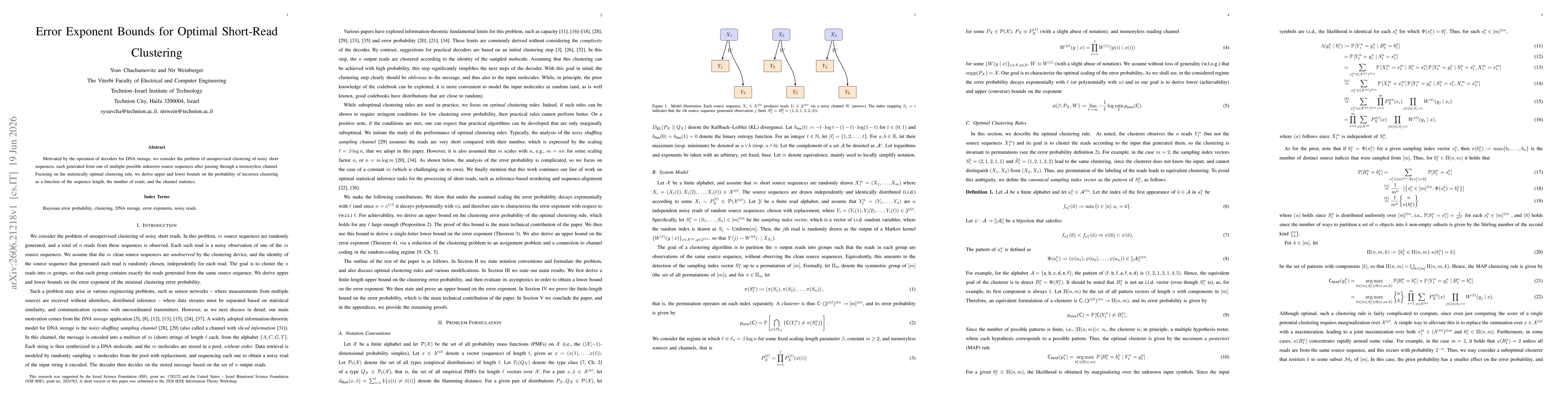 Thumbnail for Error Exponent Bounds for Optimal Short-Read Clustering