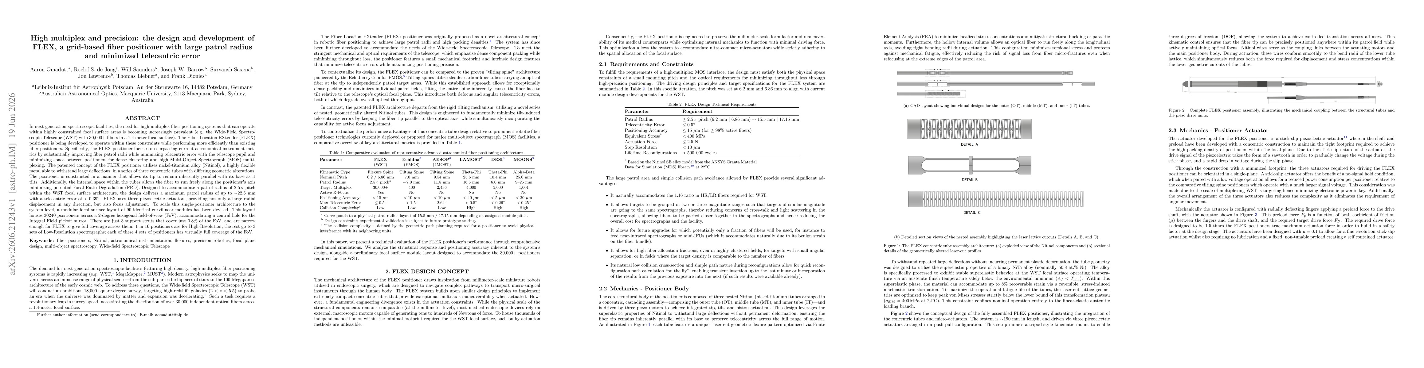 Thumbnail for High multiplex and precision: the design and development of FLEX, a grid-based fiber positioner with large patrol radius and minimized telecentric error