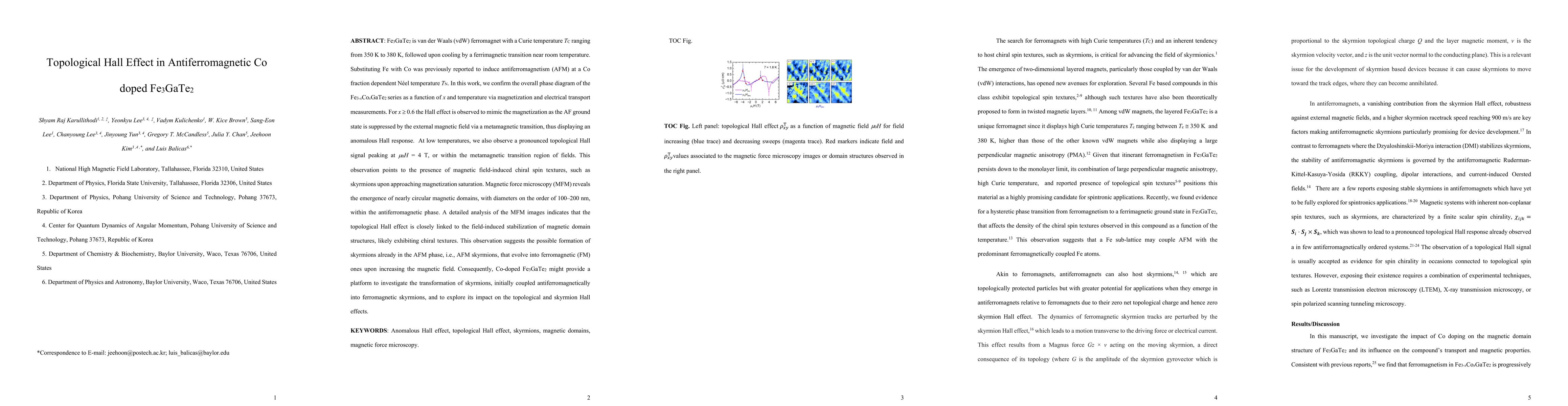 Thumbnail for Topological Hall Effect in Antiferromagnetic Co doped Fe$_3$GaTe$_2$