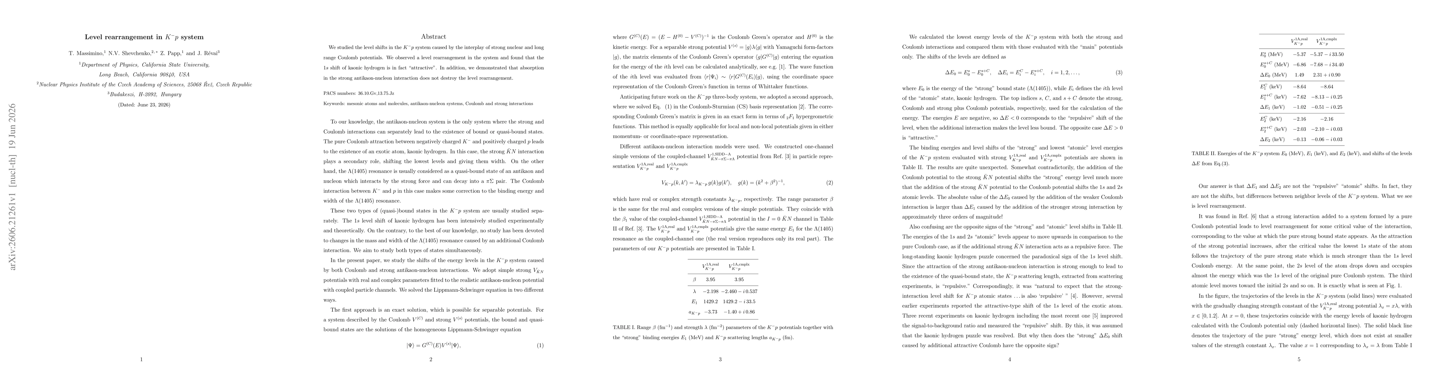 Thumbnail for Level rearrangement in K- p system