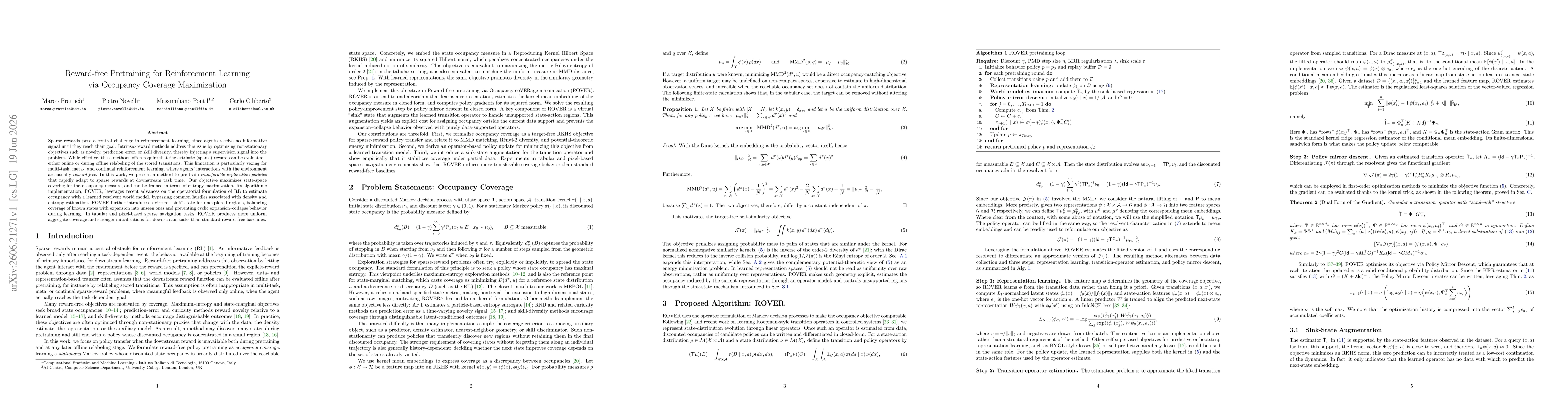 Thumbnail for Reward-free Pretraining for Reinforcement Learning via Occupancy Coverage Maximization