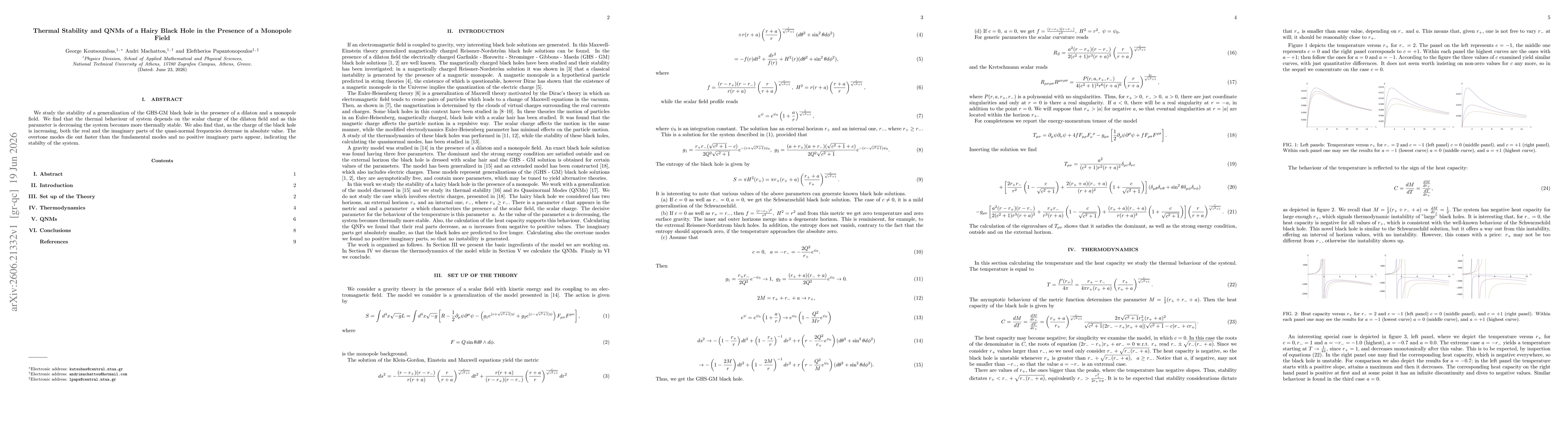 Thumbnail for Thermal Stability and QNMs of a Hairy Black Hole in the Presence of a Monopole Field