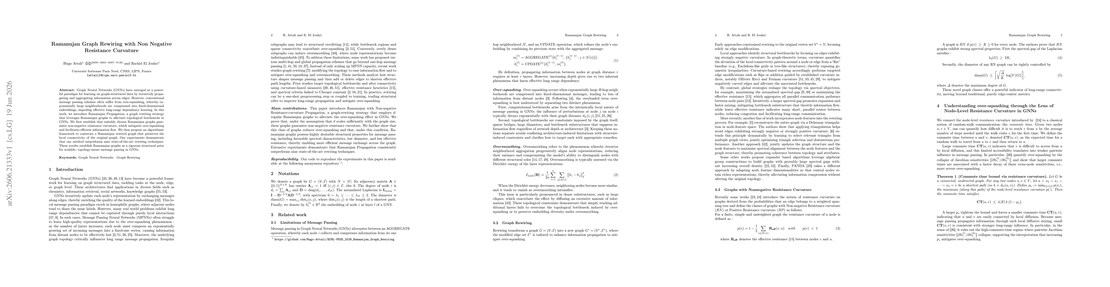 Thumbnail for Ramanujan Graph Rewiring with Non Negative Resistance Curvature