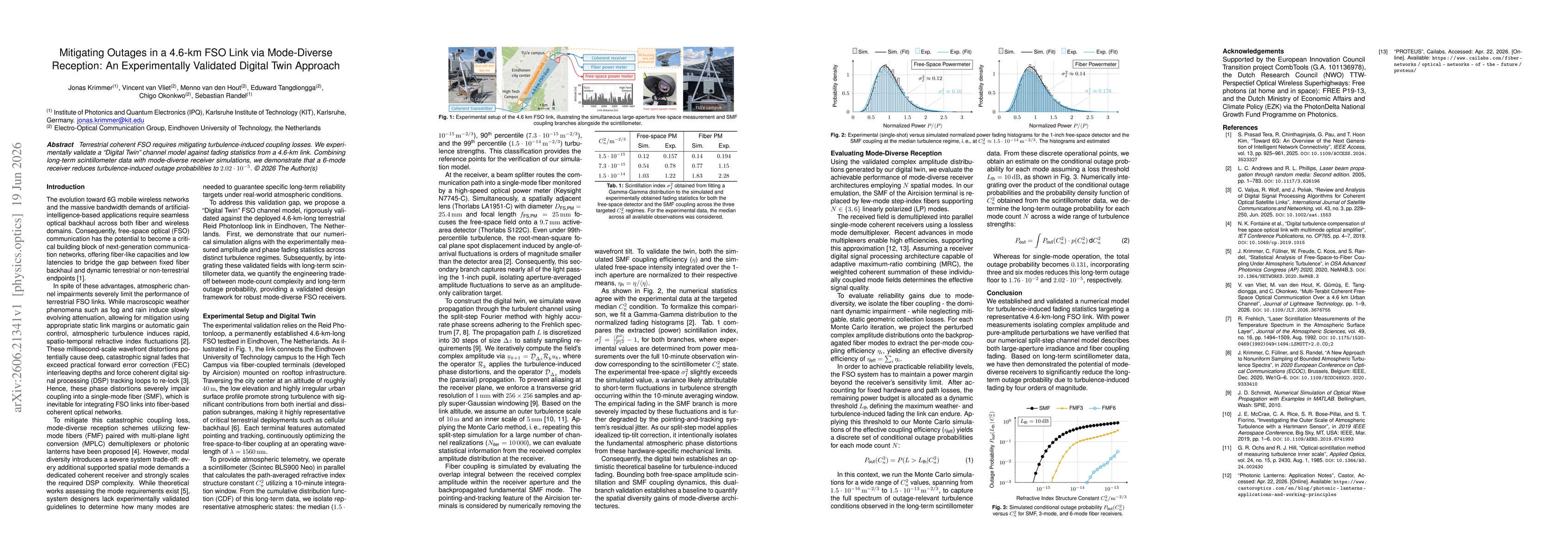 Thumbnail for Mitigating Outages in a 4.6-km FSO Link via Mode-Diverse Reception: An Experimentally Validated Digital Twin Approach