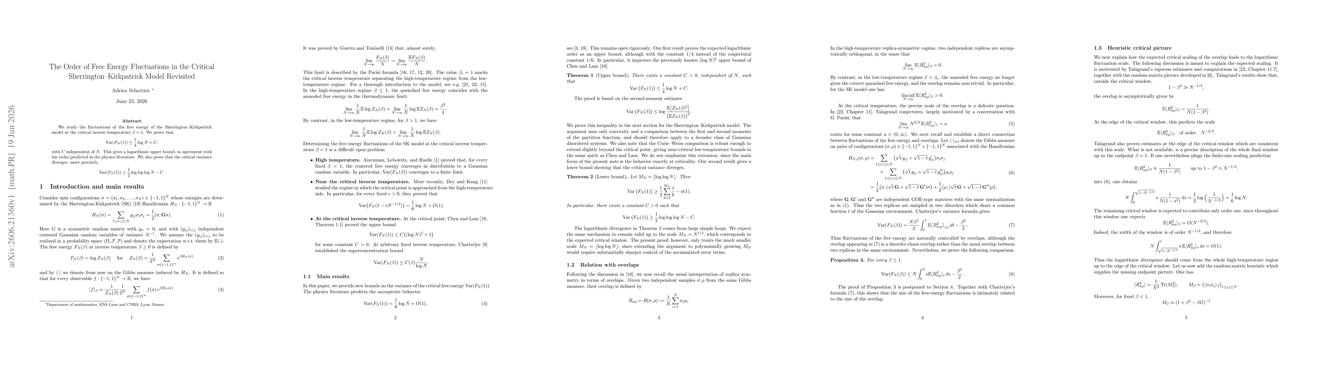Thumbnail for The Order of Free Energy Fluctuations in the Critical Sherrington-Kirkpatrick Model Revisited