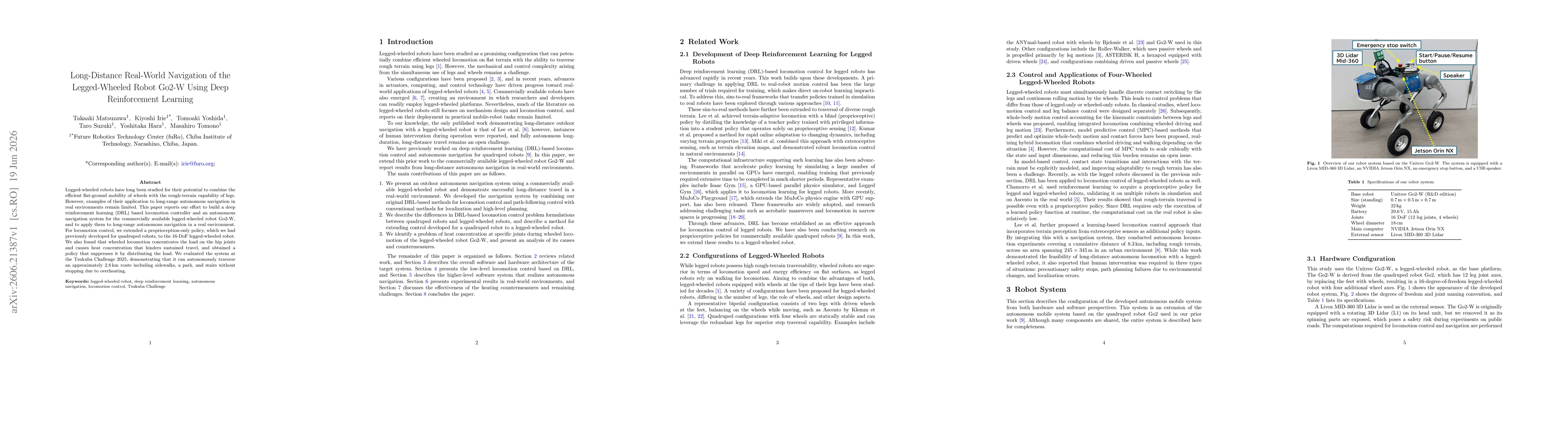 Thumbnail for Long-Distance Real-World Navigation of the Legged-Wheeled Robot Go2-W Using Deep Reinforcement Learning