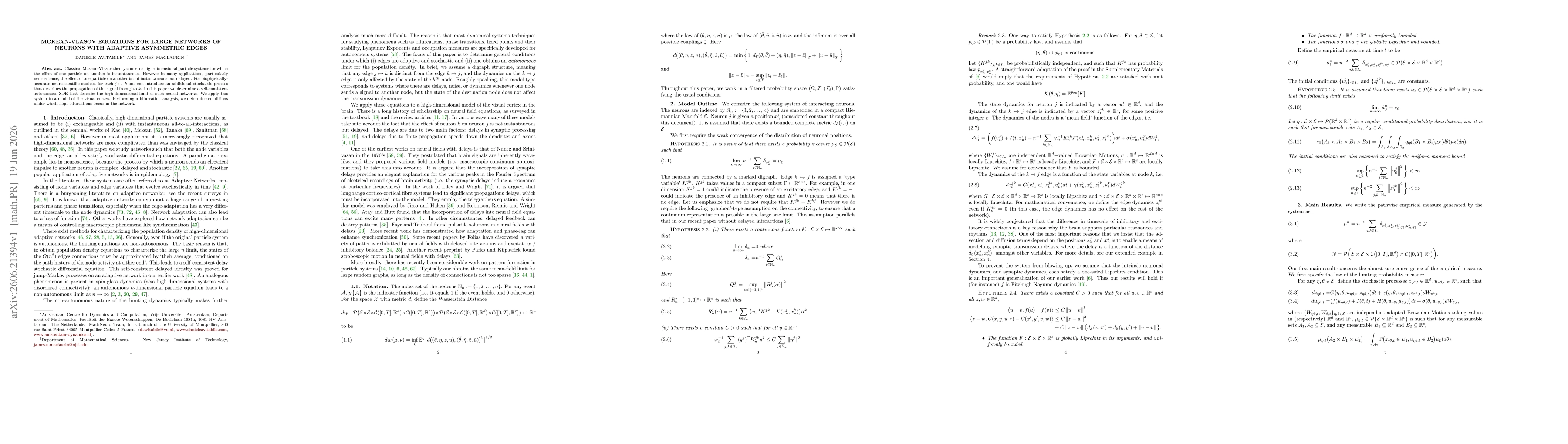 Thumbnail for McKean-Vlasov Equations for Large Networks of Neurons with Adaptive Asymmetric Edges