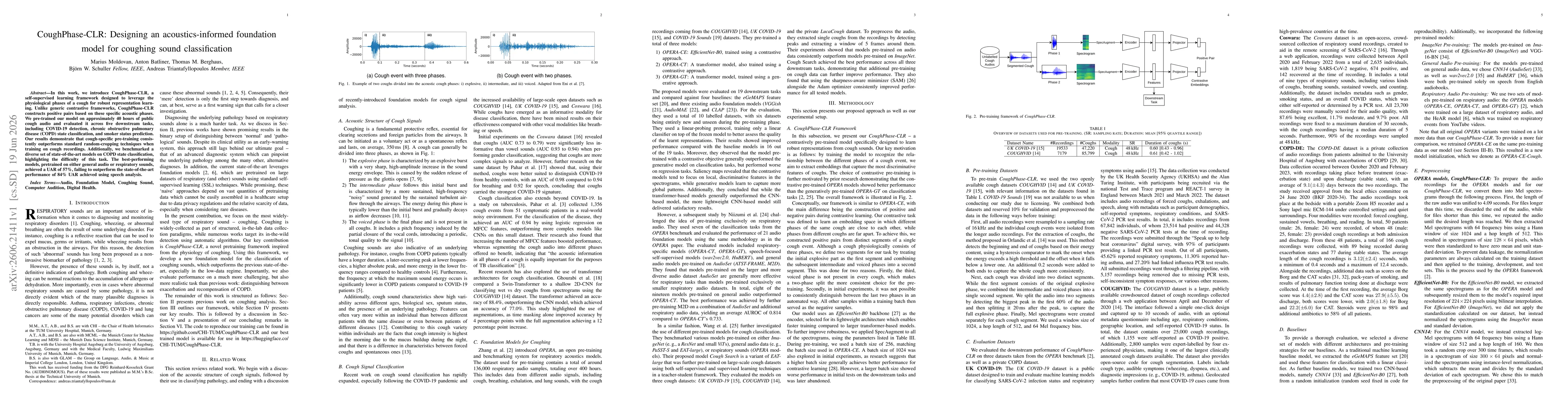 Thumbnail for CoughPhase-CLR: Designing an acoustics-informed foundation model for coughing sound classification