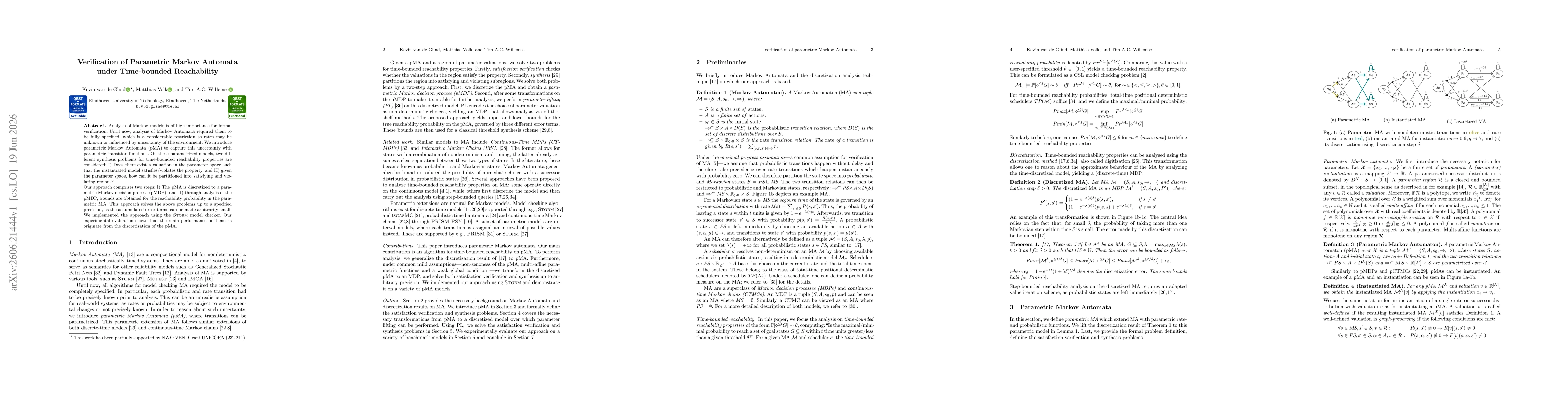 Thumbnail for Verification of Parametric Markov Automata under Time-bounded Reachability