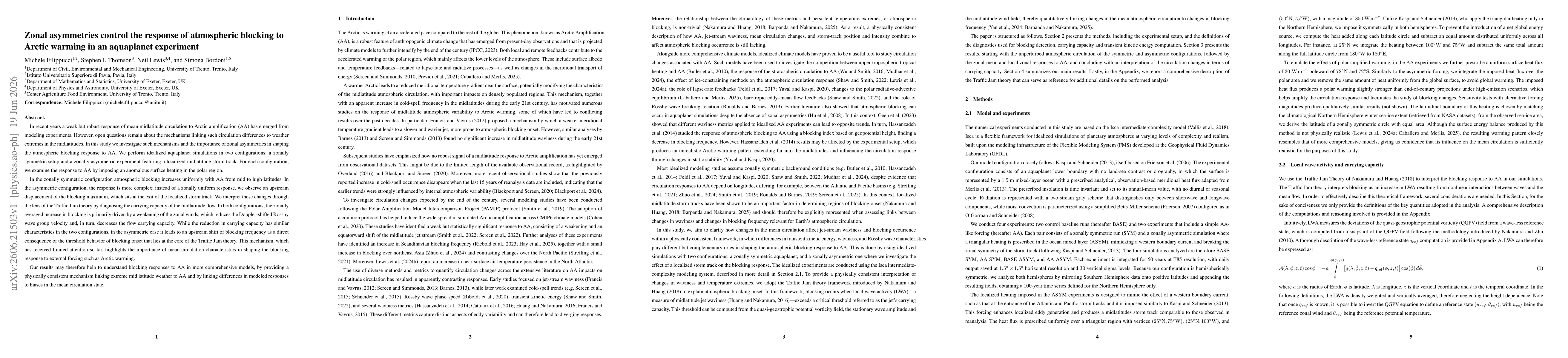 Thumbnail for Zonal asymmetries control the response of atmospheric blocking to Arctic warming in an aquaplanet experiment