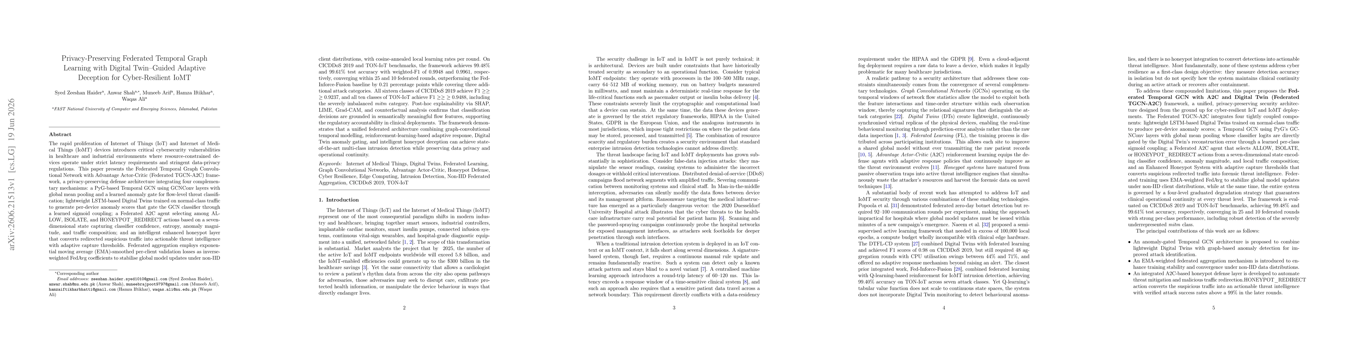 Thumbnail for Privacy-Preserving Federated Temporal Graph Learning with Digital Twin--Guided Adaptive Deception for Cyber-Resilient IoMT