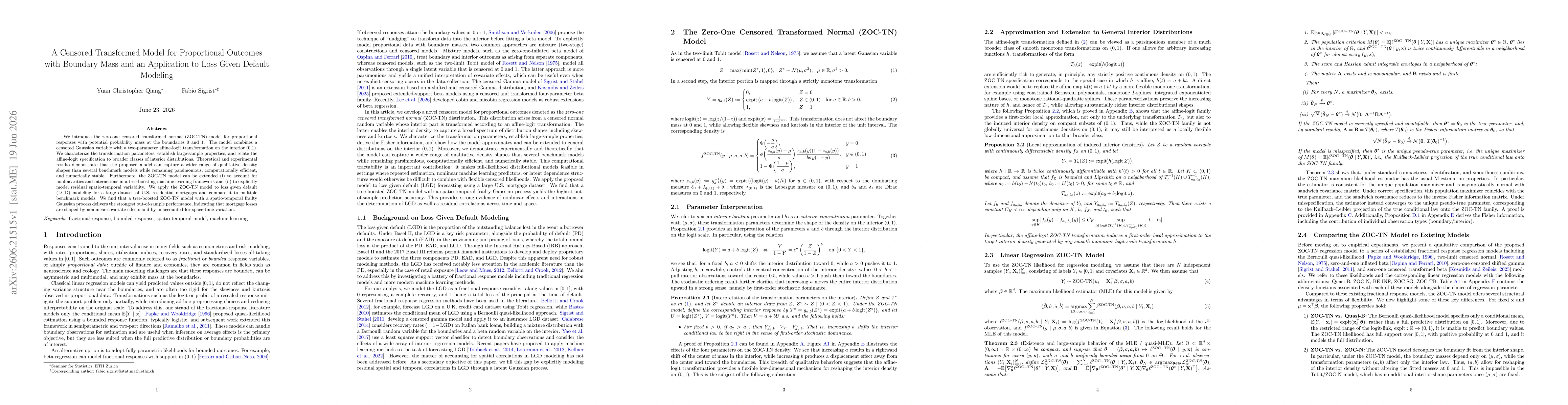 Thumbnail for A Censored Transformed Model for Proportional Outcomes with Boundary Mass and an Application to Loss Given Default Modeling