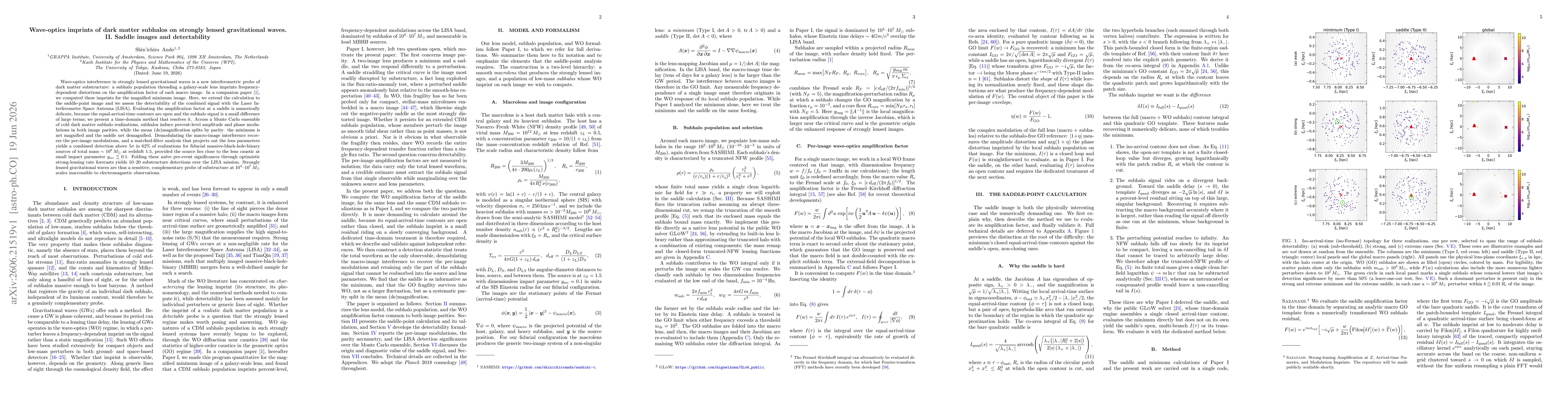 Thumbnail for Wave-optics imprints of dark matter subhalos on strongly lensed gravitational waves. II. Saddle images and detectability