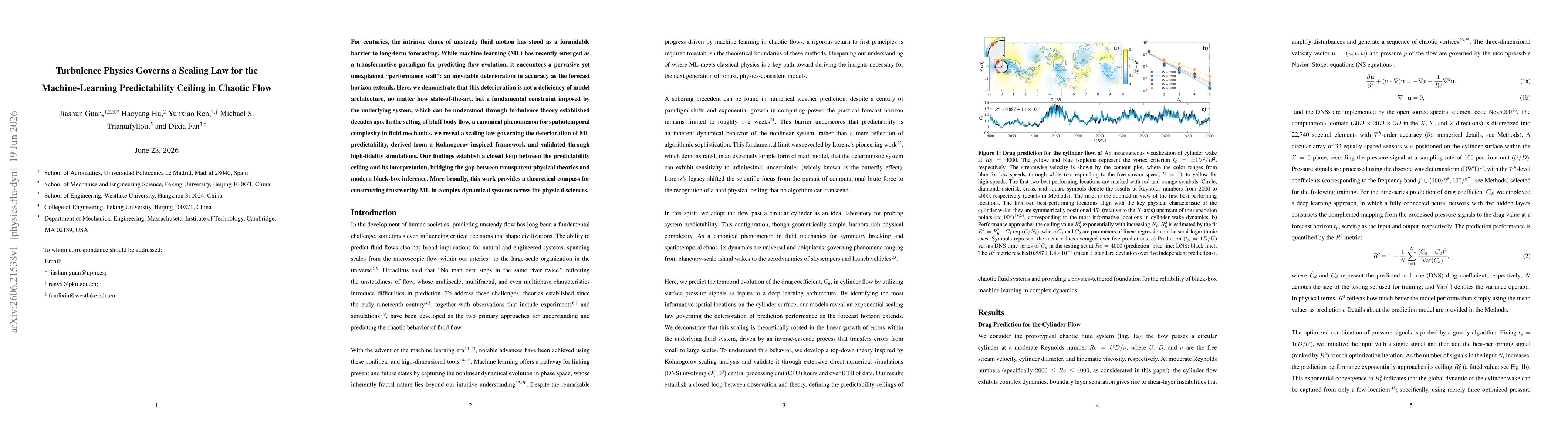 Thumbnail for Turbulence Physics Governs a Scaling Law for the Machine-Learning Predictability Ceiling in Chaotic Flow