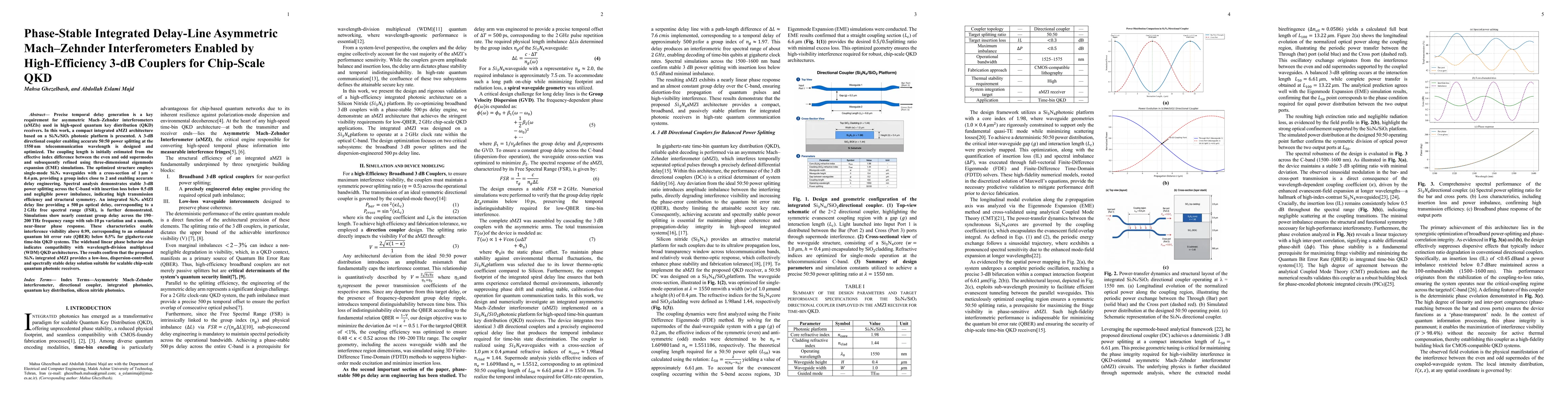Thumbnail for Phase Stable Integrated Delay Line Asymmetric Mach Zehnder Interferometers Enabled by High Efficiency 3 dB Couplers for Chip Scale QKD