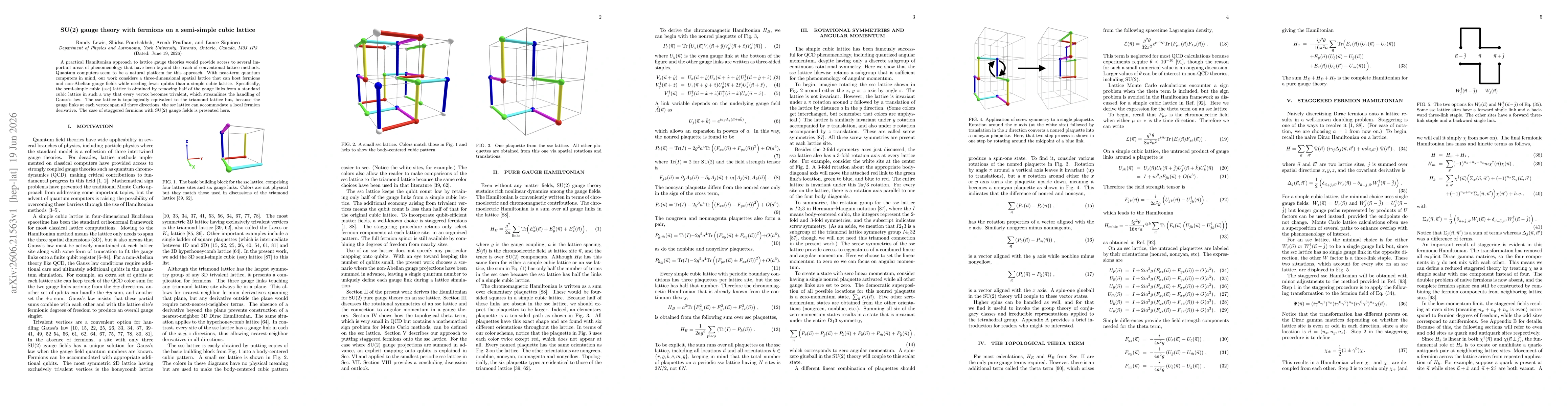 Thumbnail for SU(2) gauge theory with fermions on a semi-simple cubic lattice