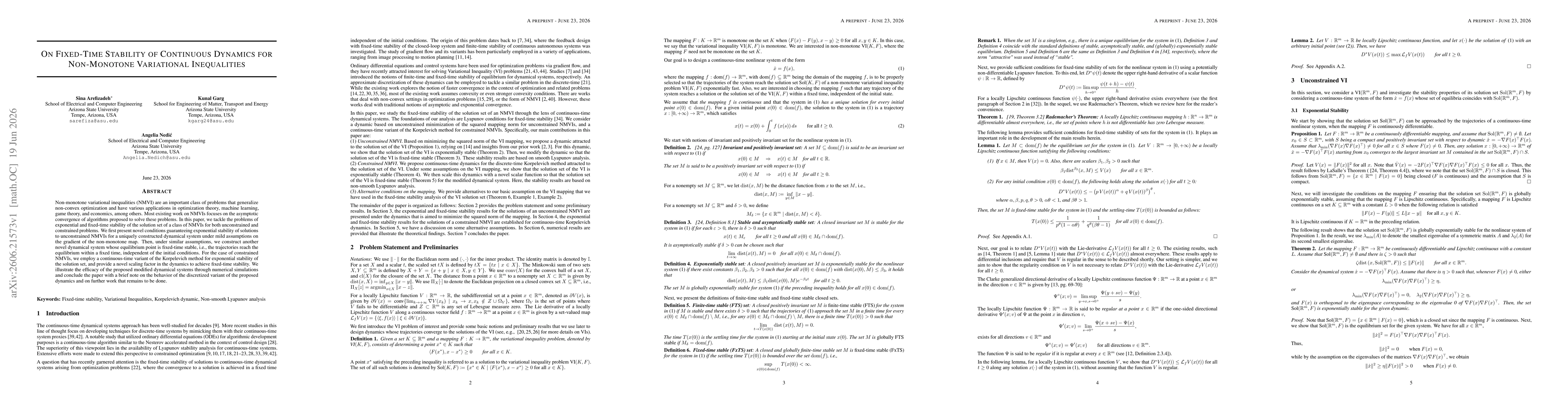 Thumbnail for On Fixed-Time Stability of Continuous Dynamics for Non-Monotone Variational Inequalities