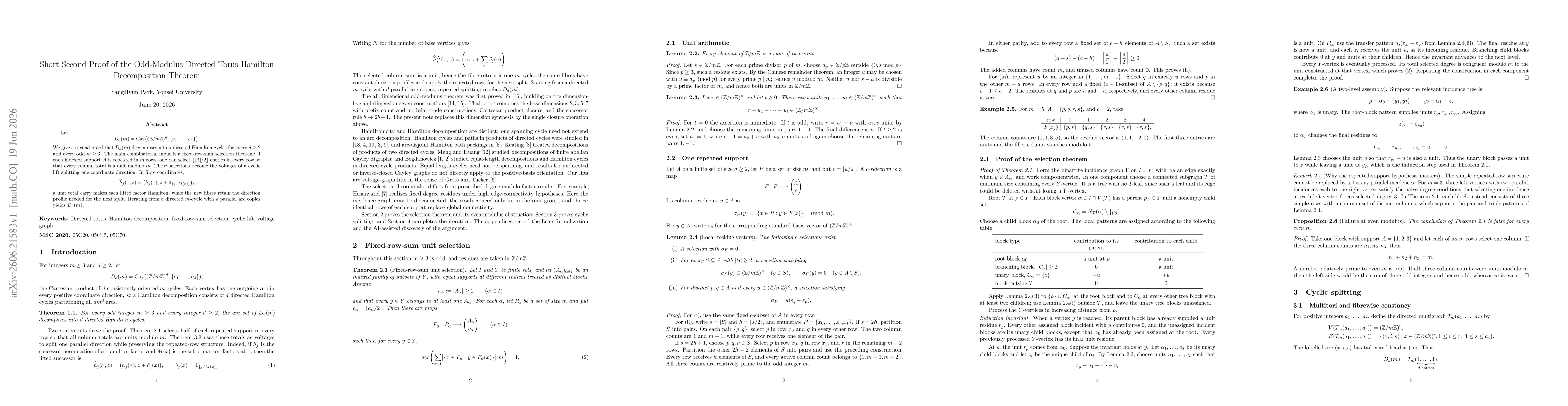 Thumbnail for Short Second Proof of the Odd-Modulus Directed Torus Hamilton Decomposition Theorem
