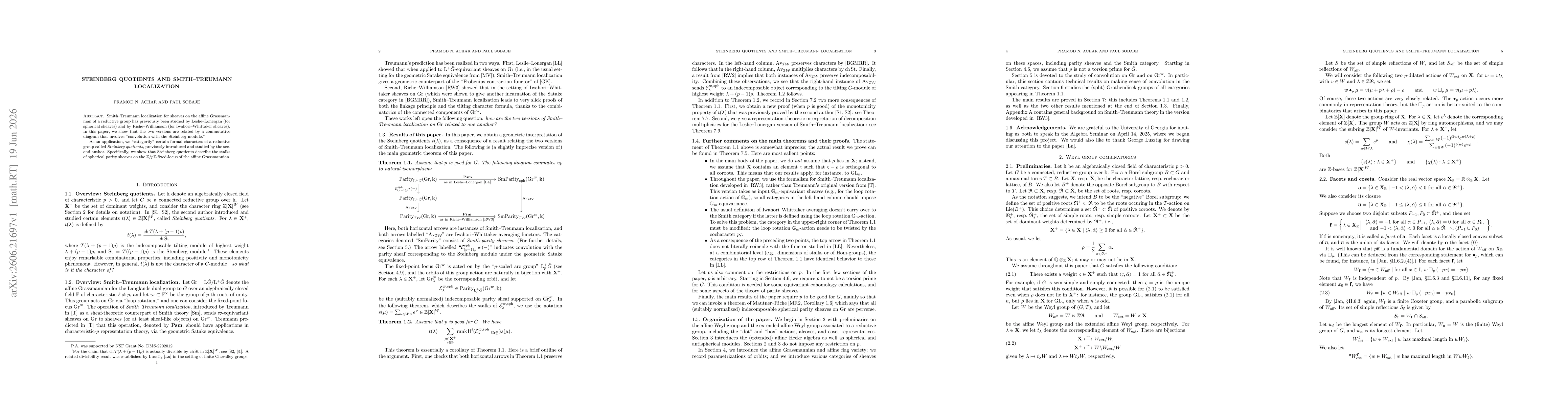 Thumbnail for Steinberg quotients and Smith-Treumann localization