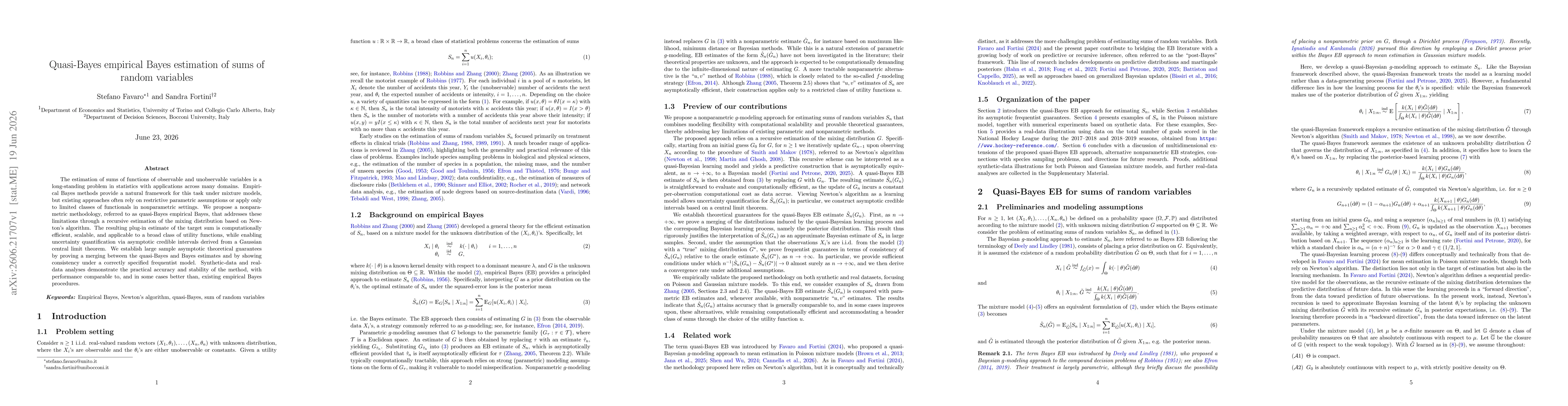 Thumbnail for Quasi-Bayes empirical Bayes estimation of sums of random variables