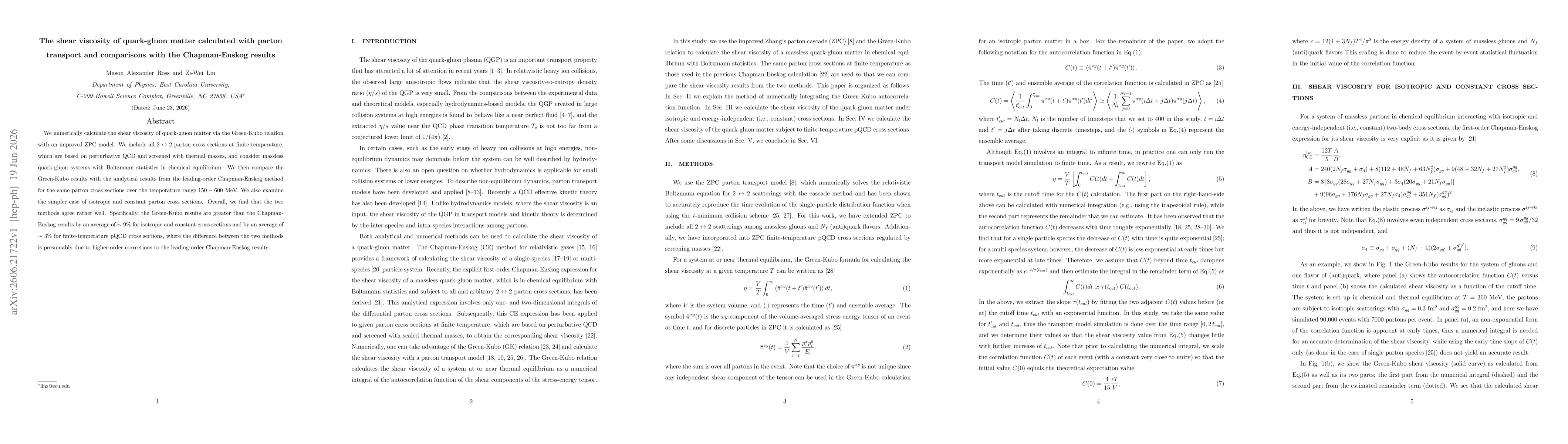 Thumbnail for The shear viscosity of quark-gluon matter calculated with parton transport and comparisons with the Chapman-Enskog results
