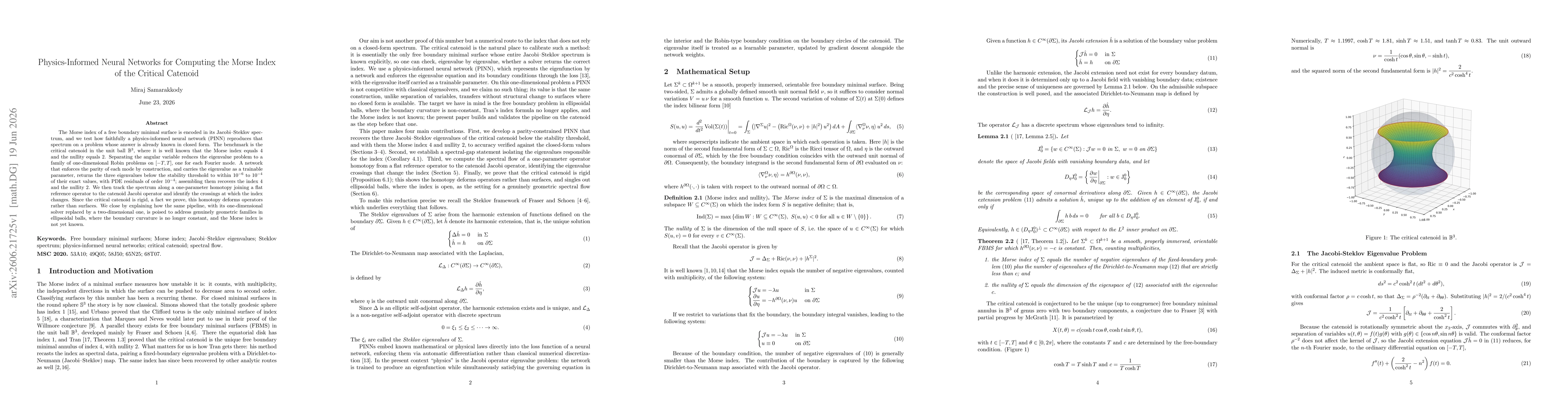 Thumbnail for Physics-Informed Neural Networks for Computing the Morse Index of the Critical Catenoid