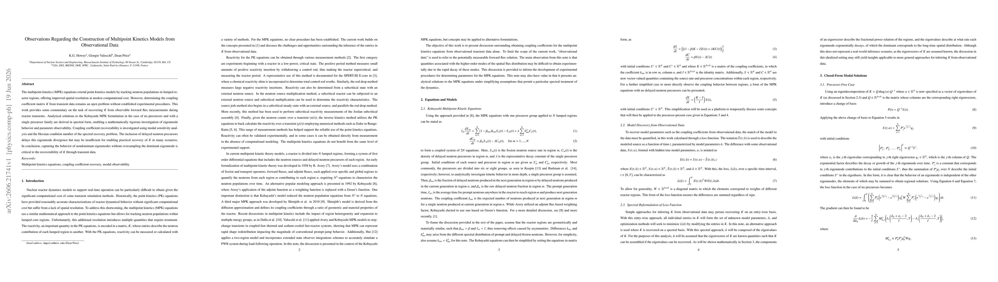 Thumbnail for Observations Regarding the Construction of Multipoint Kinetics Models from Observational Data