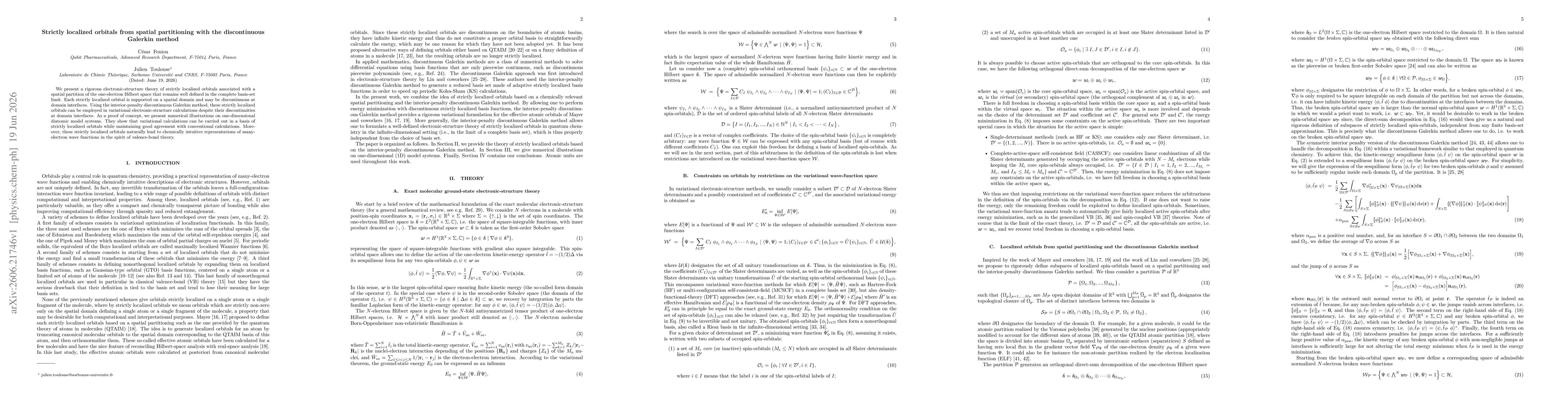 Thumbnail for Strictly localized orbitals from spatial partitioning with the discontinuous Galerkin method