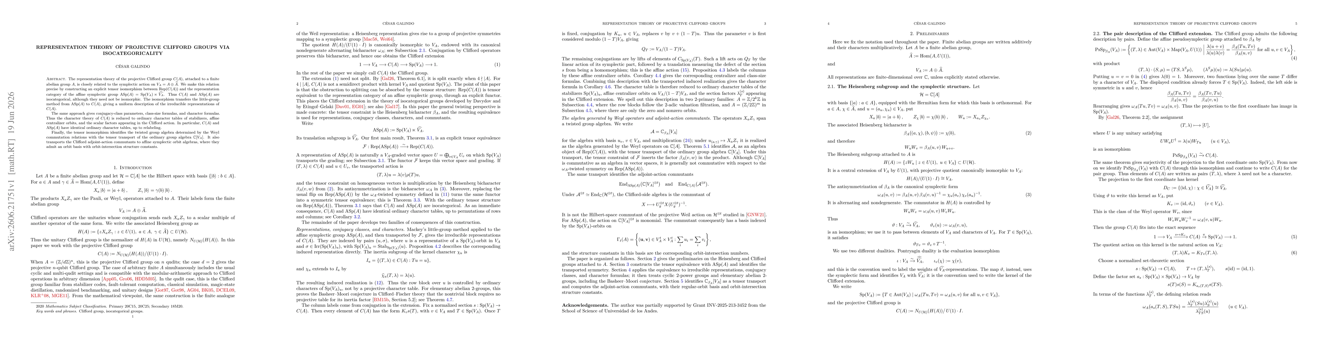 Thumbnail for Representation theory of projective Clifford groups via isocategoricality