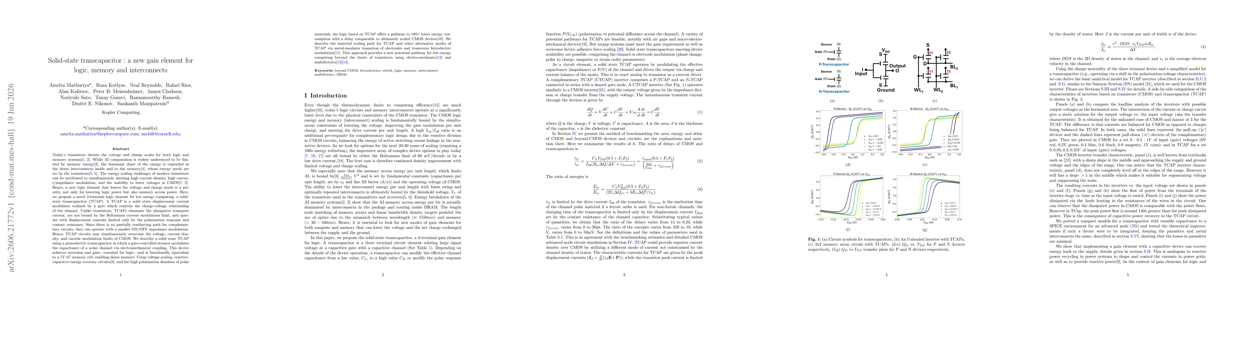 Thumbnail for Solid-state transcapacitor, a new gain element for logic, memory and interconnects
