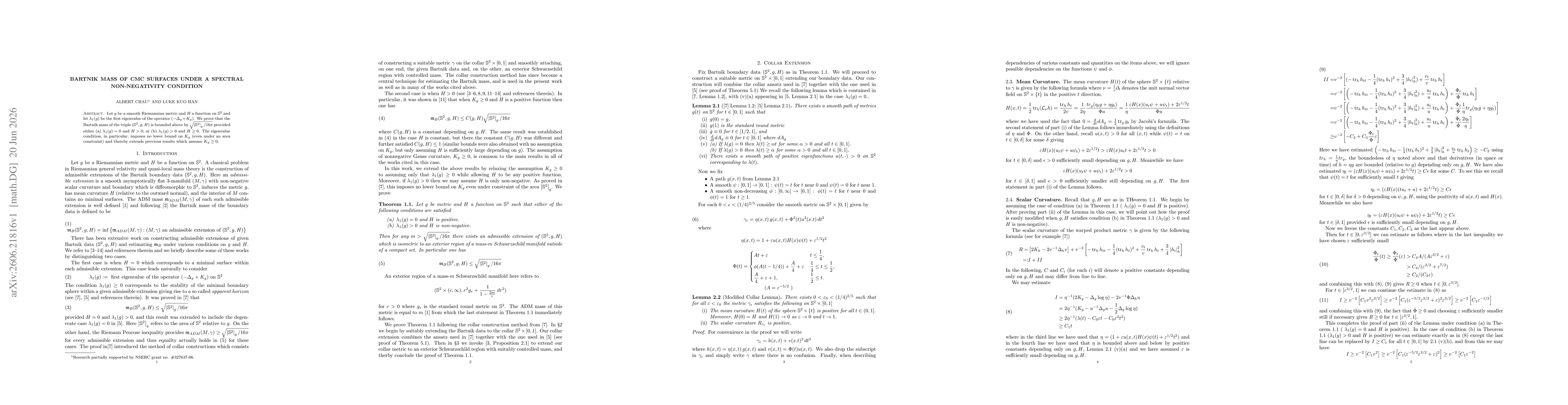 Thumbnail for Bartnik Mass of CMC surfaces under a Spectral non-negativity condition