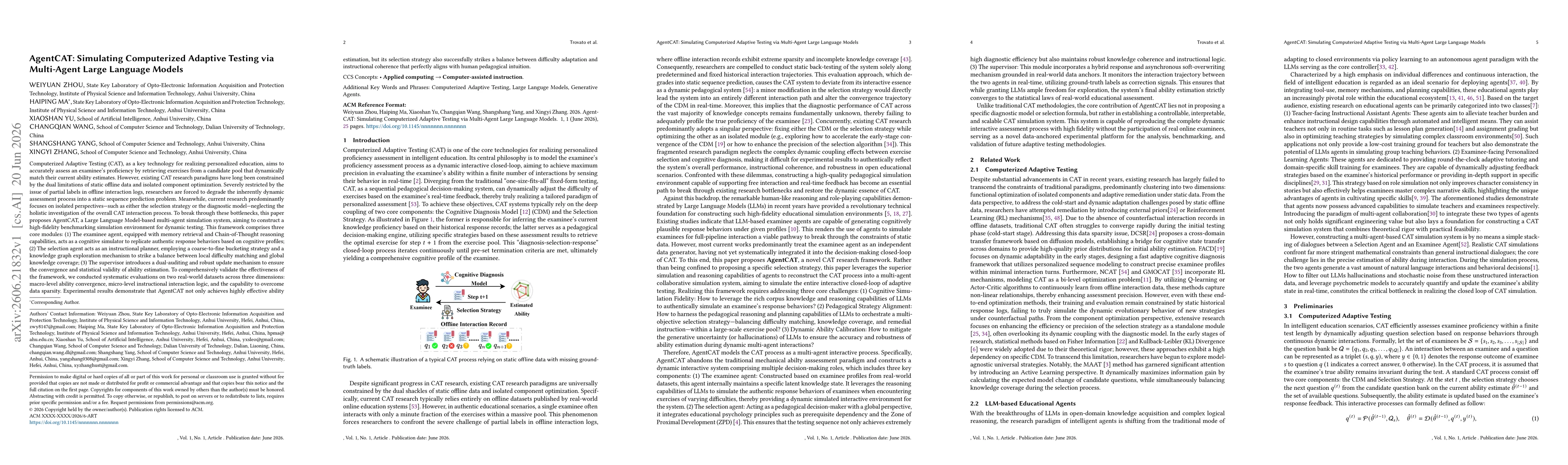 Thumbnail for AgentCAT: Simulating Computerized Adaptive Testing via Multi-Agent Large Language Models