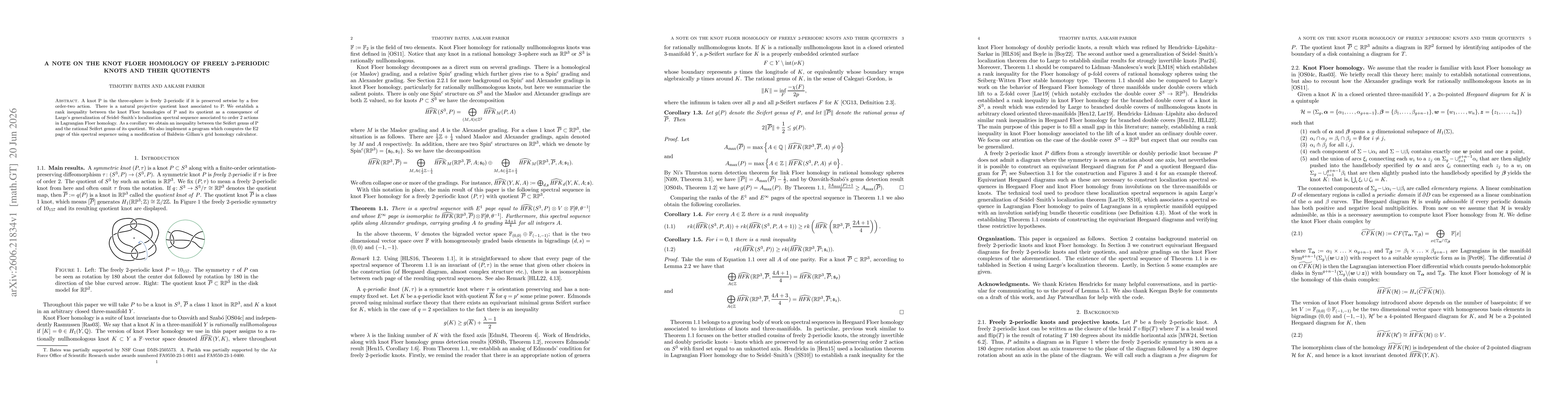 Thumbnail for A note on the knot Floer homology of freely 2-periodic knots and their quotients