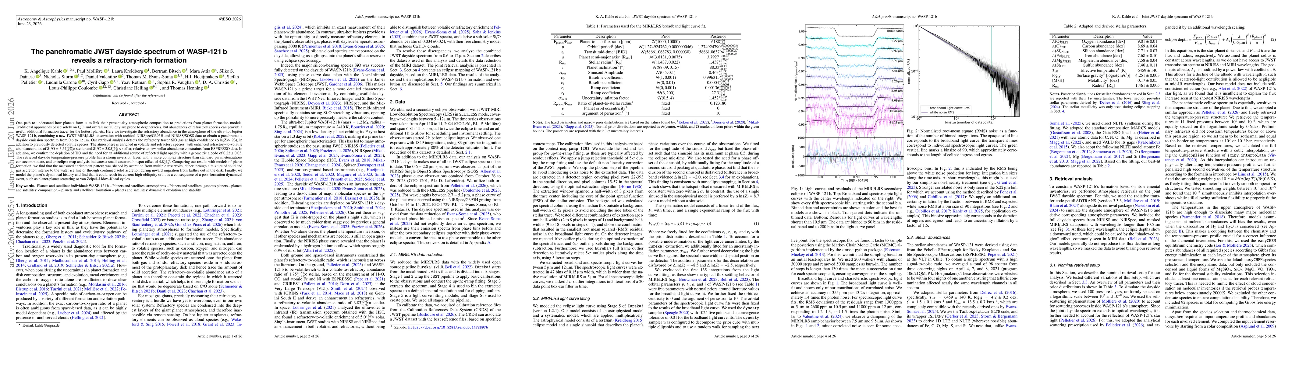 Thumbnail for The panchromatic JWST dayside spectrum of WASP-121 b reveals a refractory-rich formation