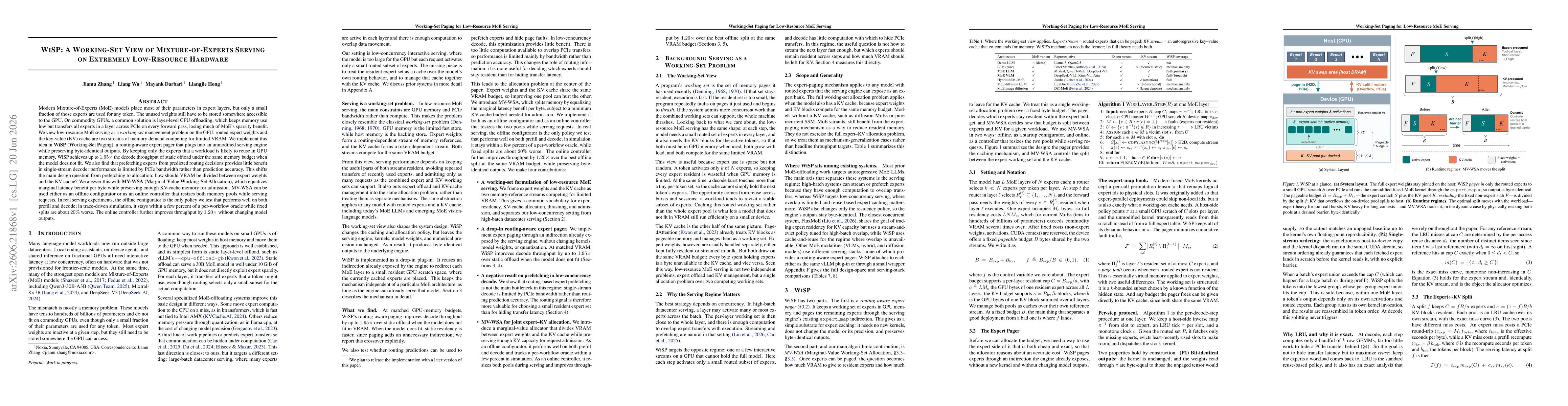 Thumbnail for WiSP: A Working-Set View of Mixture-of-Experts Serving on Extremely Low-Resource Hardware