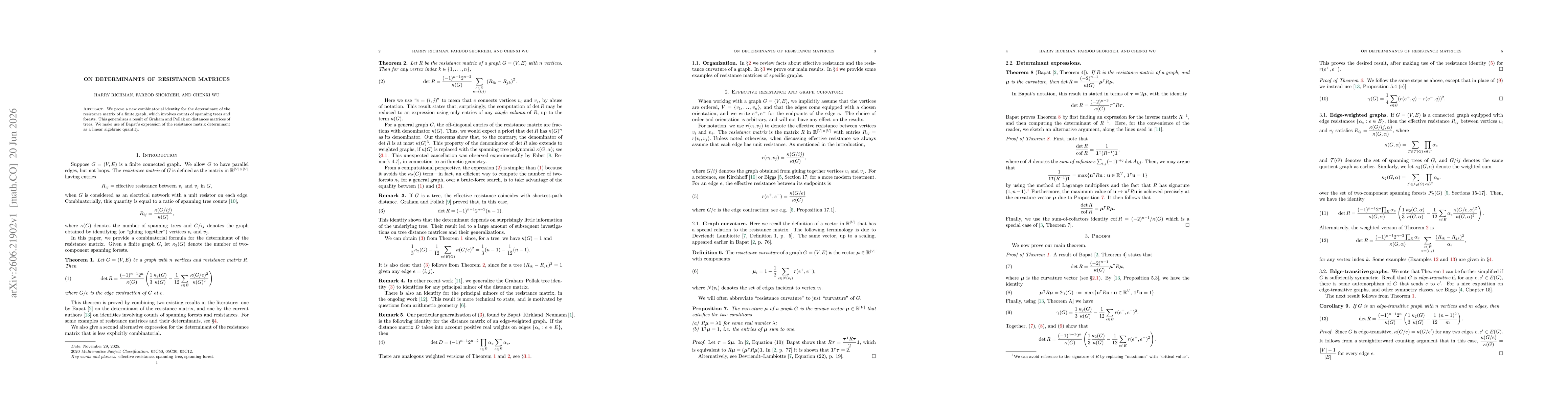 Thumbnail for On determinants of resistance matrices