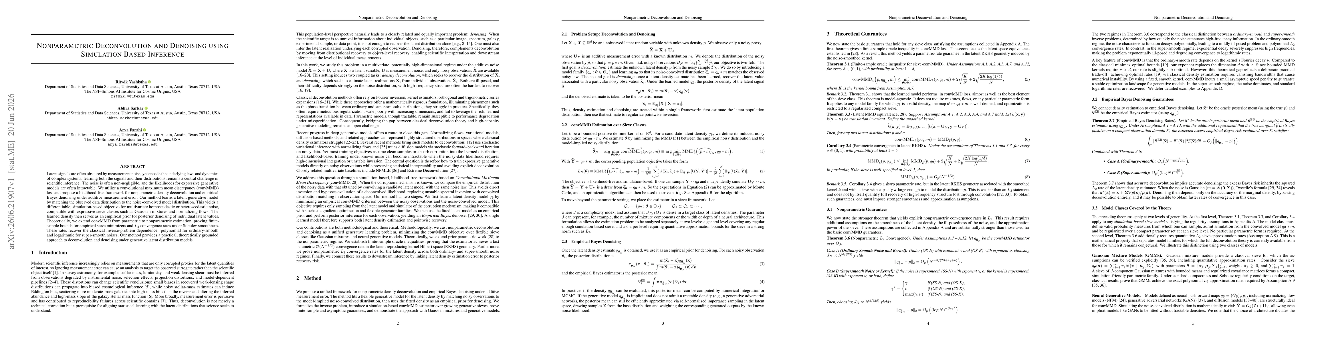 Thumbnail for Nonparametric Deconvolution and Denoising using Simulation Based Inference