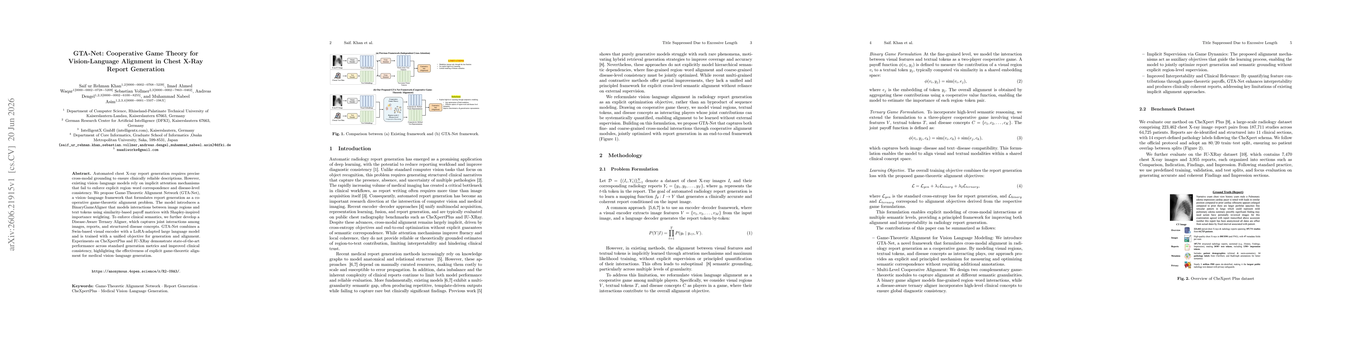 Thumbnail for GTA-Net: Cooperative Game Theory for Vision-Language Alignment in Chest X-Ray Report Generation