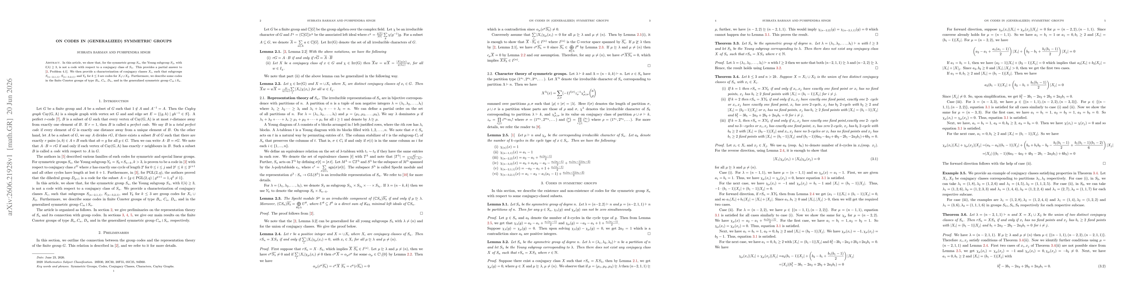 Thumbnail for On Codes in (Generalized) Symmetric Groups