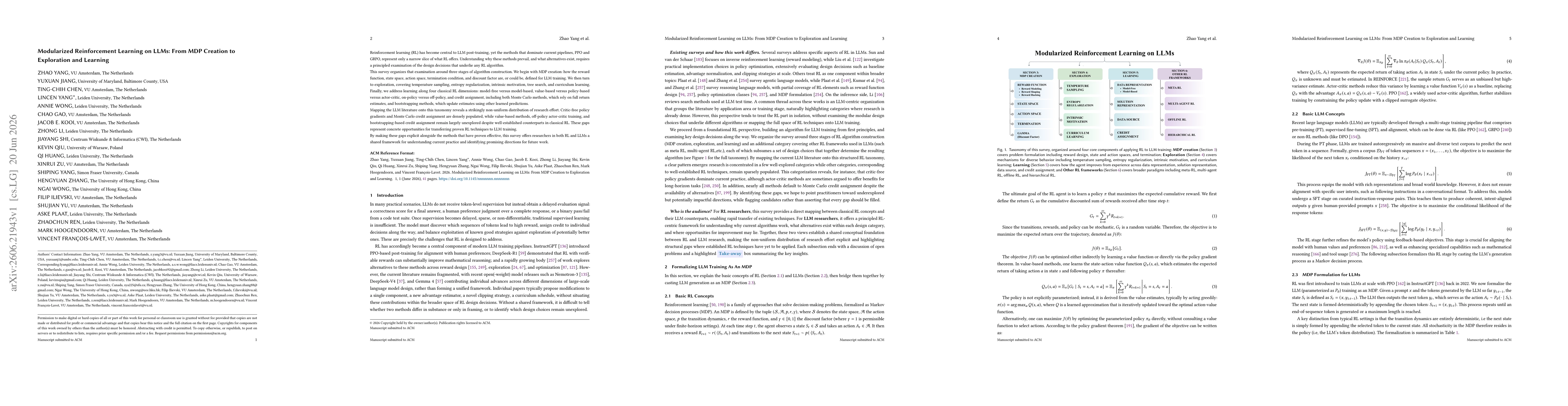 Thumbnail for Modularized Reinforcement Learning on LLMs: From MDP Creation to Exploration and Learning