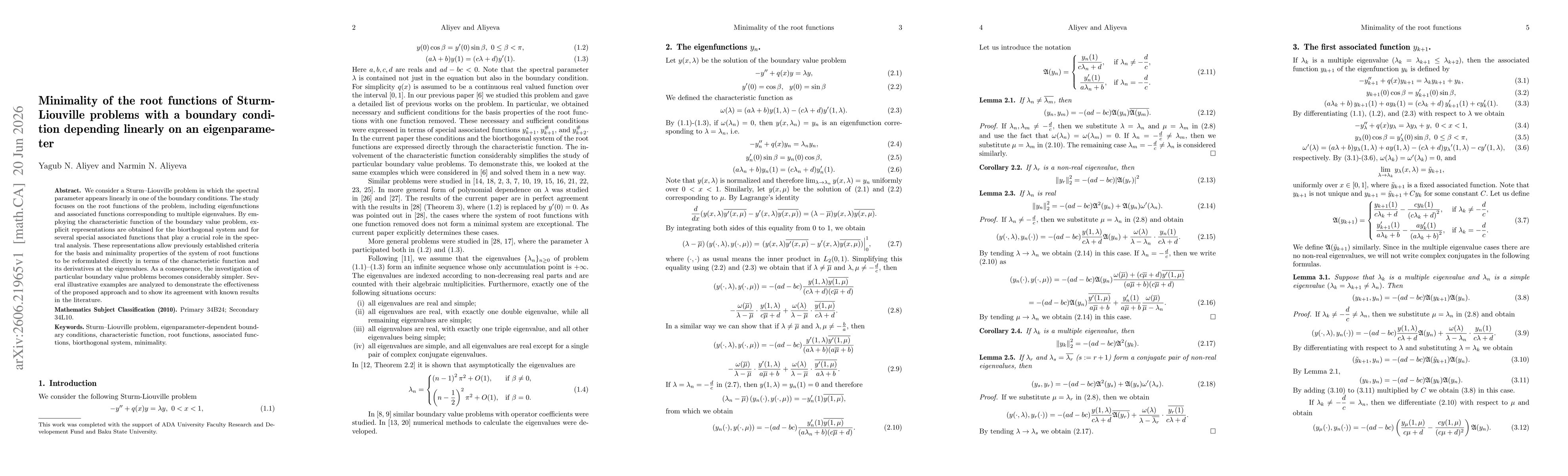 Thumbnail for Minimality of the root functions of Sturm-Liouville problems with a boundary condition depending linearly on an eigenparameter