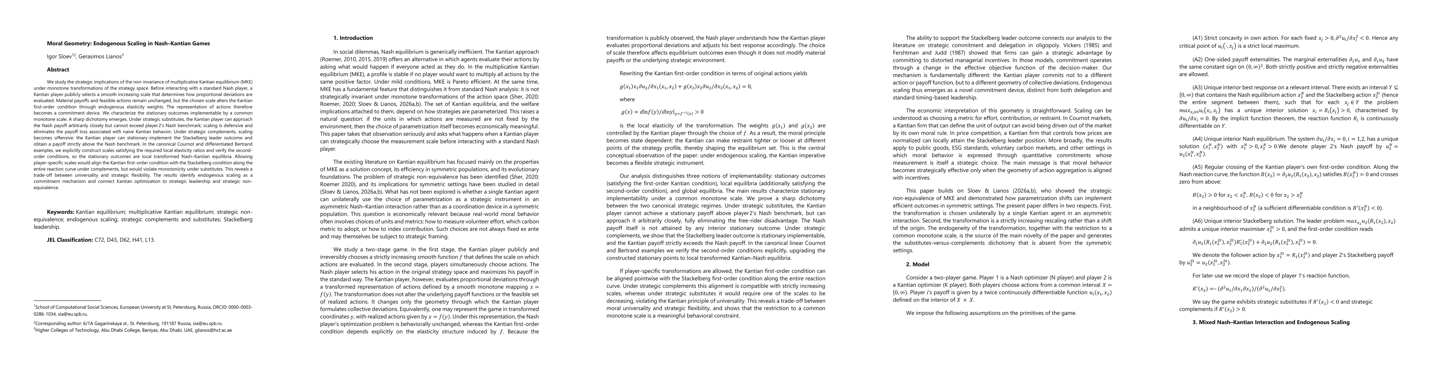 Thumbnail for Moral Geometry: Endogenous Scaling in Nash-Kantian Games