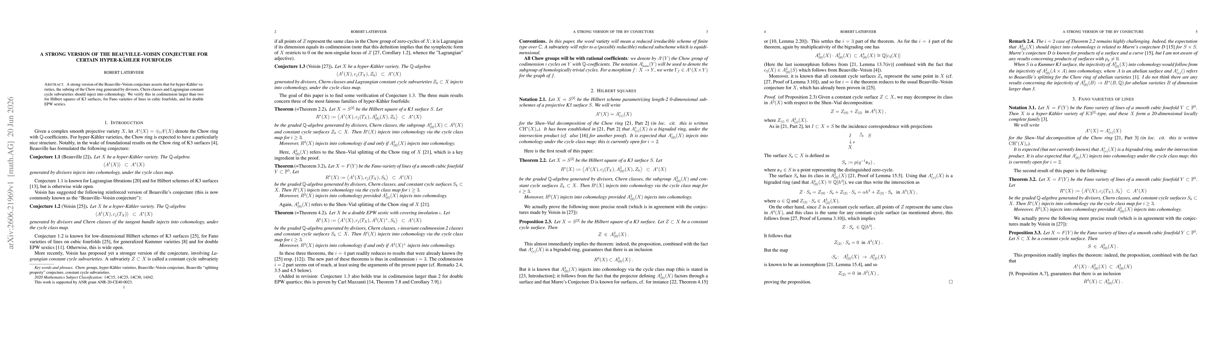 Thumbnail for A strong version of the Beauville-Voisin conjecture for certain hyper-Kähler fourfolds